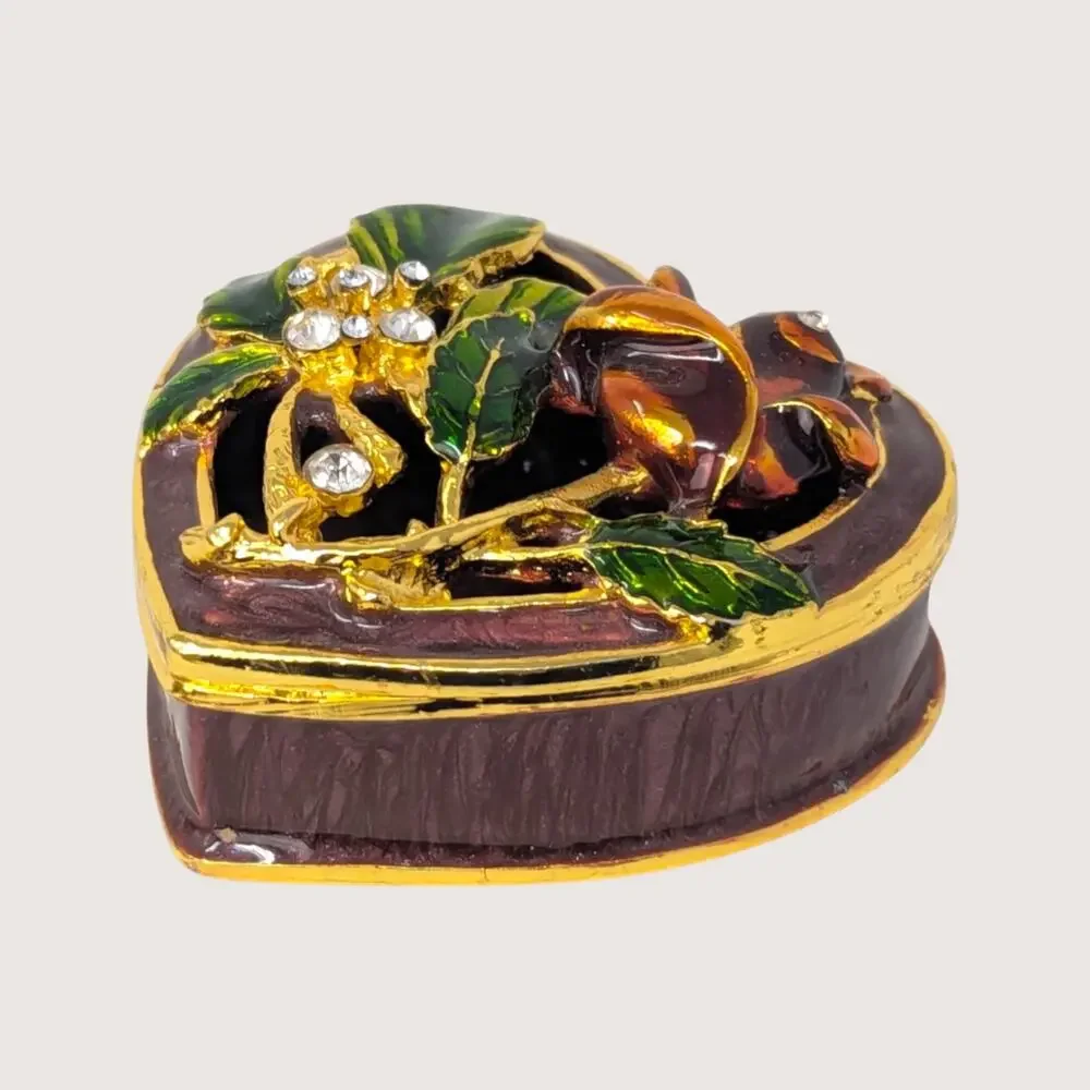 1990s Heart Enameled Floral Trinket Box